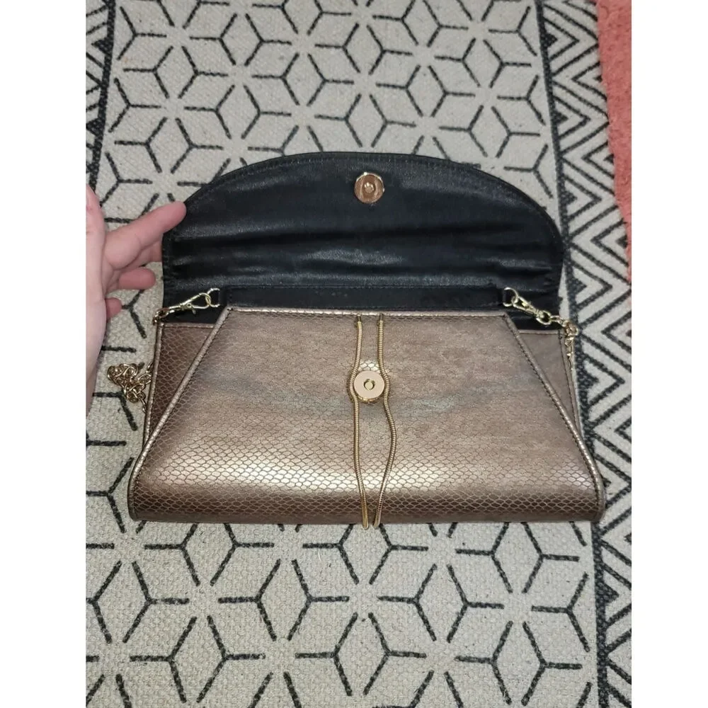 KATE LANDRY BRONZE CLUTCH W SHOULDER CHAIN